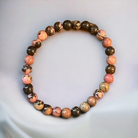 Pink Rhodonite Gemstone Stretchy Bracelet - Picture 2 of 3